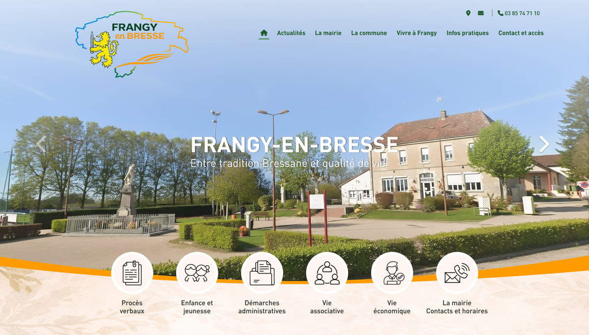 Nouvelle page d'accueil du site de la mairie de Frangy-en-Bresse