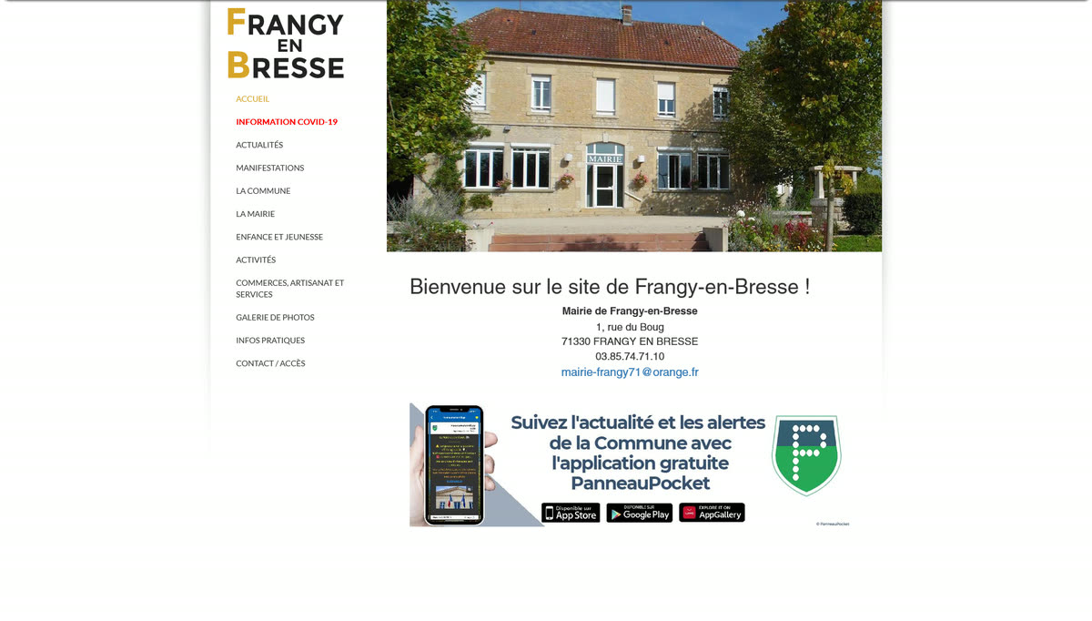 Ancienne page d'accueil du site de la mairie de Frangy-en-Bresse